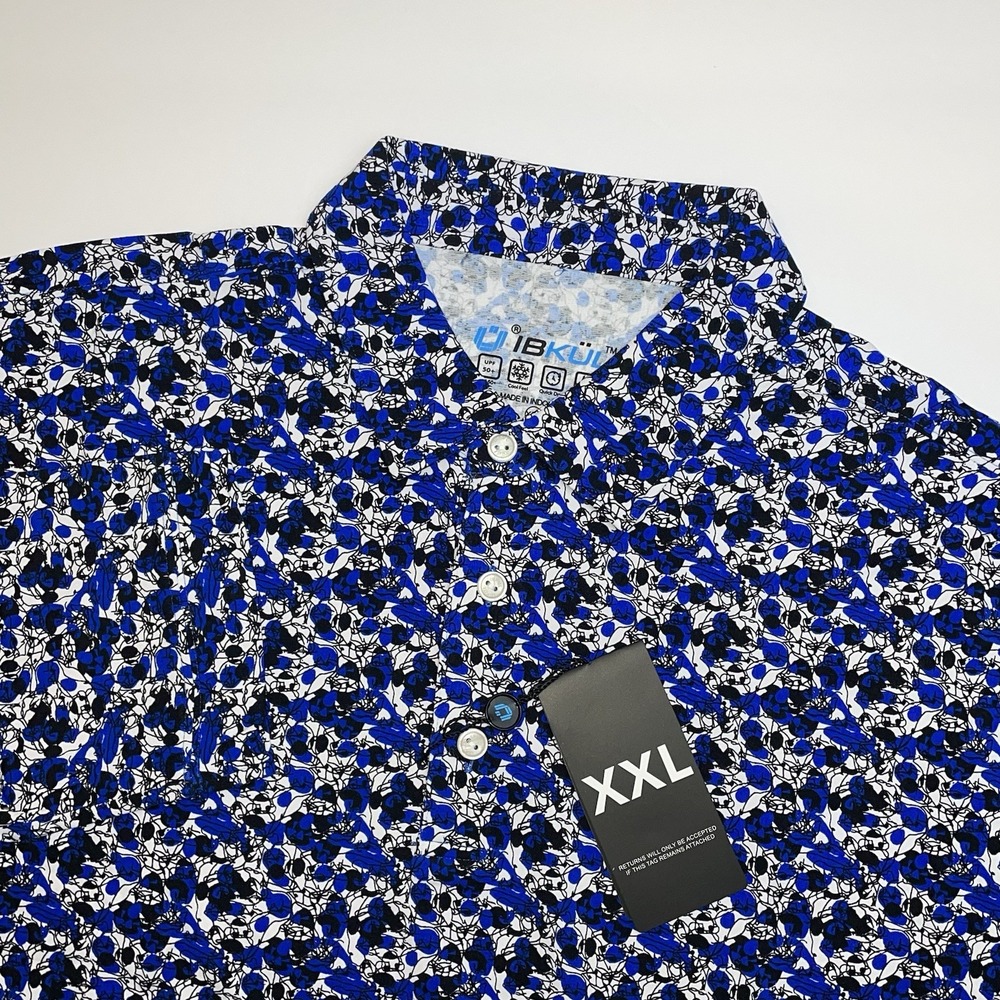 NEW IBKUL Polo Shirt Mens XXL Chaos Royal‎ Black Blue IceFil UPF 50 Long Sleeve